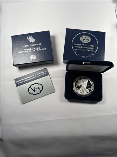 2020 W PROOF SILVER EAGLE WORLD WAR II V75 PRIVY IN OGP 75,000 MINTED