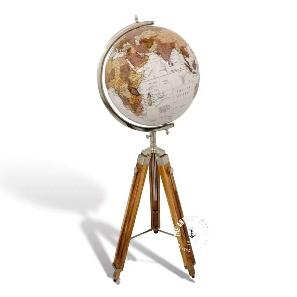 现代地图 Atlas World Globe 木制三脚架 地球地板装饰 18 英寸 大礼物 — 第 2/4 张图片