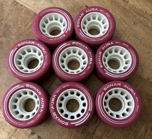 8 X Riedell Sonar Aura Roller Skate Wheels Pink Derby (8) NO BEARINGS