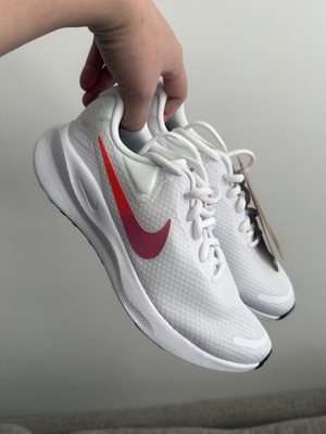 Nike Revolution 7 Unisex Kids White/Crimson Mesh Low Top Sneakers US 5