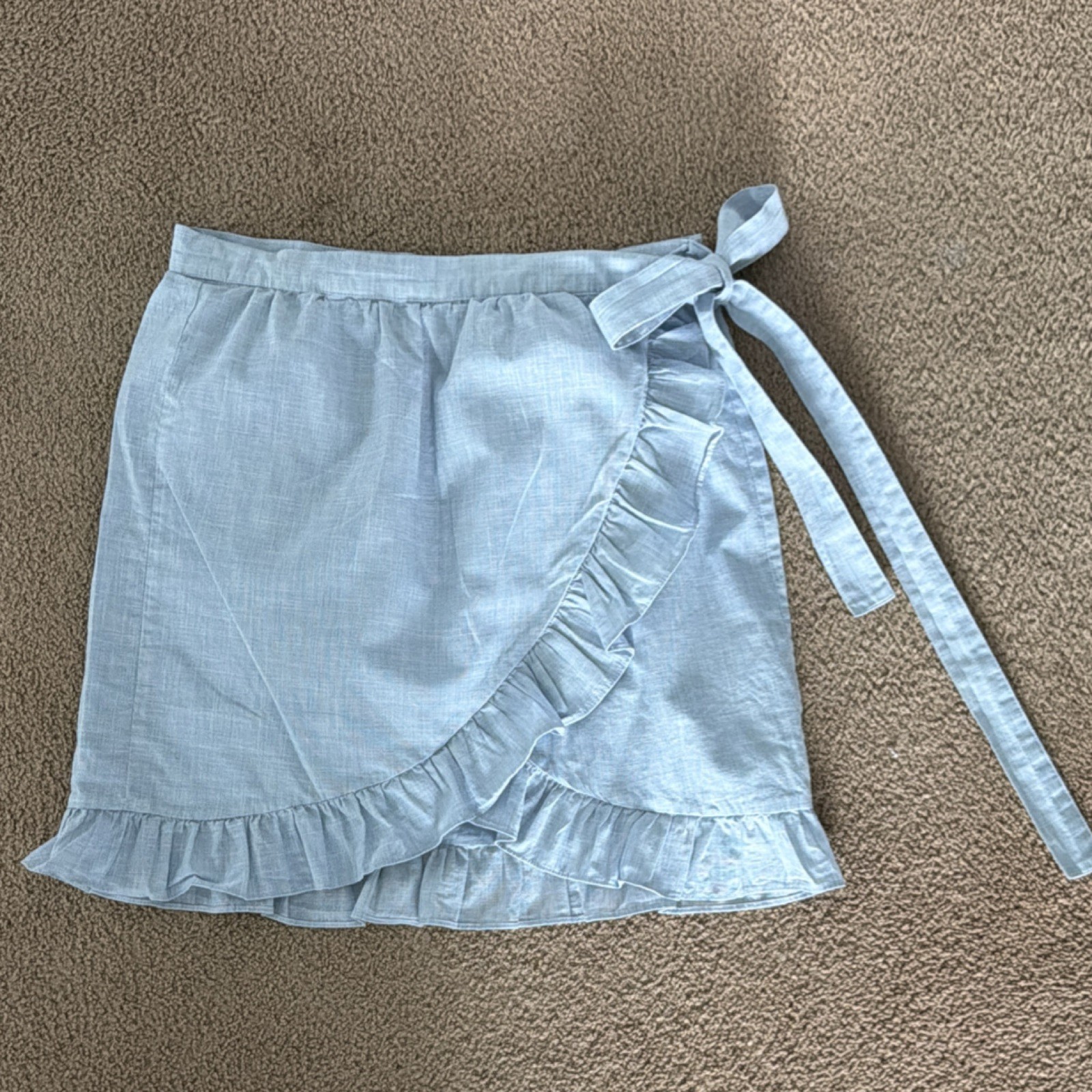 Madewell Lt Blue Chambray Wrap Short Skirt Ruffle Tie Size 2  Garden Coastal
