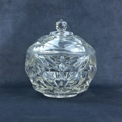 Vintage Pressed Glass Trinket Dish Candy Jar with Lid Beautiful Cut 4.25" - image 1 of 4