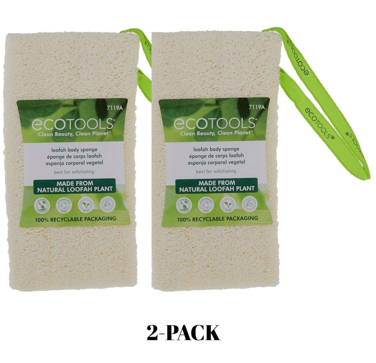 2PK Ecotools Body Bath Loofah Sponge Puff Natural Plant-Based Exfoliating Scrub