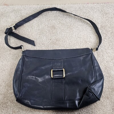 Vtg ANNE KLEIN for CALDERON Navy Blue Leather Soft Hand Bag