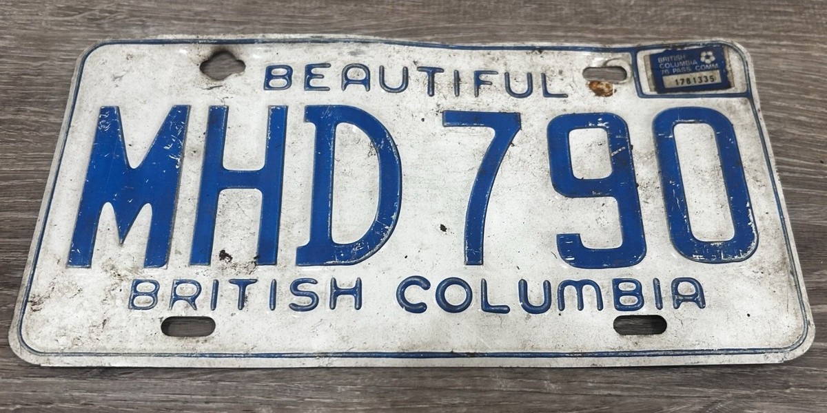 Vintage 1976 British Columbia License Plate Tag MHD-790 Blue w