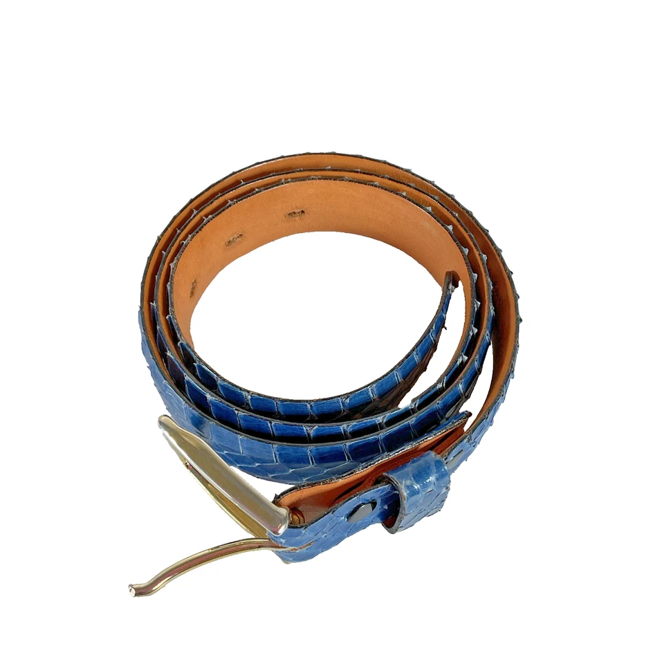 Cinturón forrado de piel de serpiente genuina piel de novillo 32 azul para mujer Foto 3 de 4