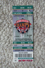 CLEVELAND INDIANS VS MILWAUKEE BREWERS 6/10/1999 TICKET ~ DAVE NILSSON (2 HRs)