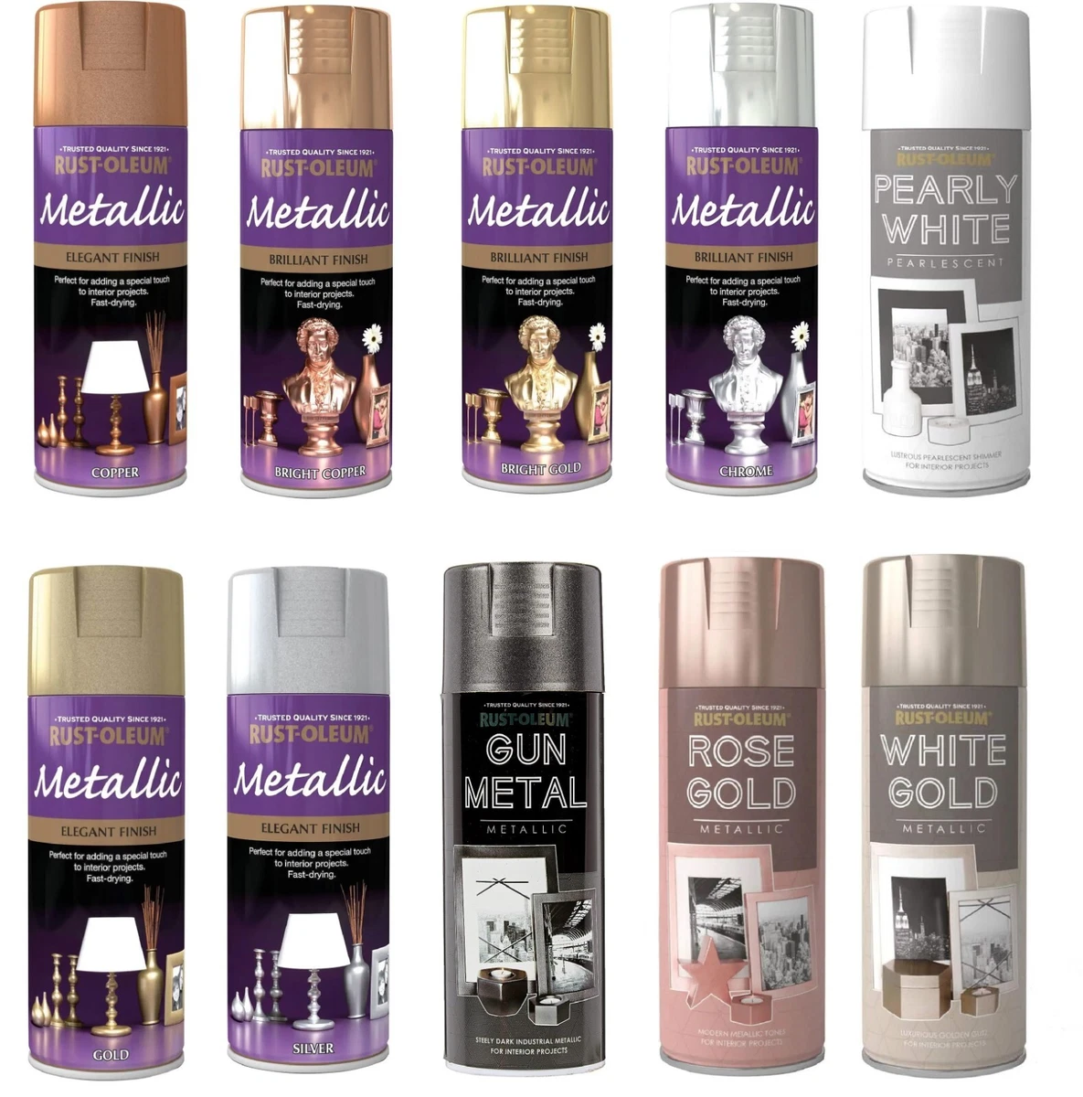RustOleum Metallic Spray Paint 400ml Gold Chrome Copper Silver Pink Gun Metal