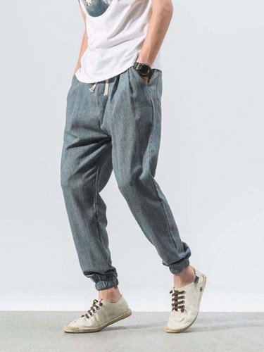 Men's Casual Comfort Woven Harem Pants in Cotton-Linen Blend - Picture 3 of 56