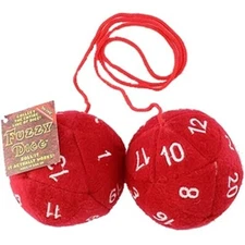 Red 20-Sided Fuzzy Geek Dice Rear- View Mirror Danglers - RPG - Novelty Dice