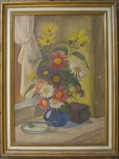 Carl H.Reusch ° Listed Oil Painting New Objectivity Still Life Flowers Oil