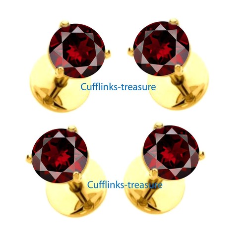 Natural Garnet Gemstones with Gold Plated 925 Solid Silver Tuxedo Buttons set #8 - Picture 4 of 6