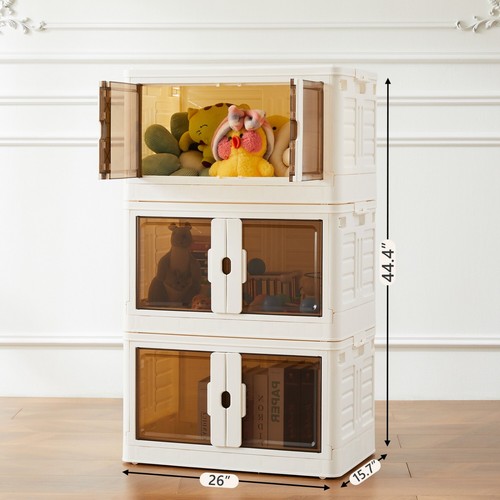 80QT Stackable Plastic Storage Bins with Doors & Wheels - Folding Storage Boxes - Picture 4 of 11