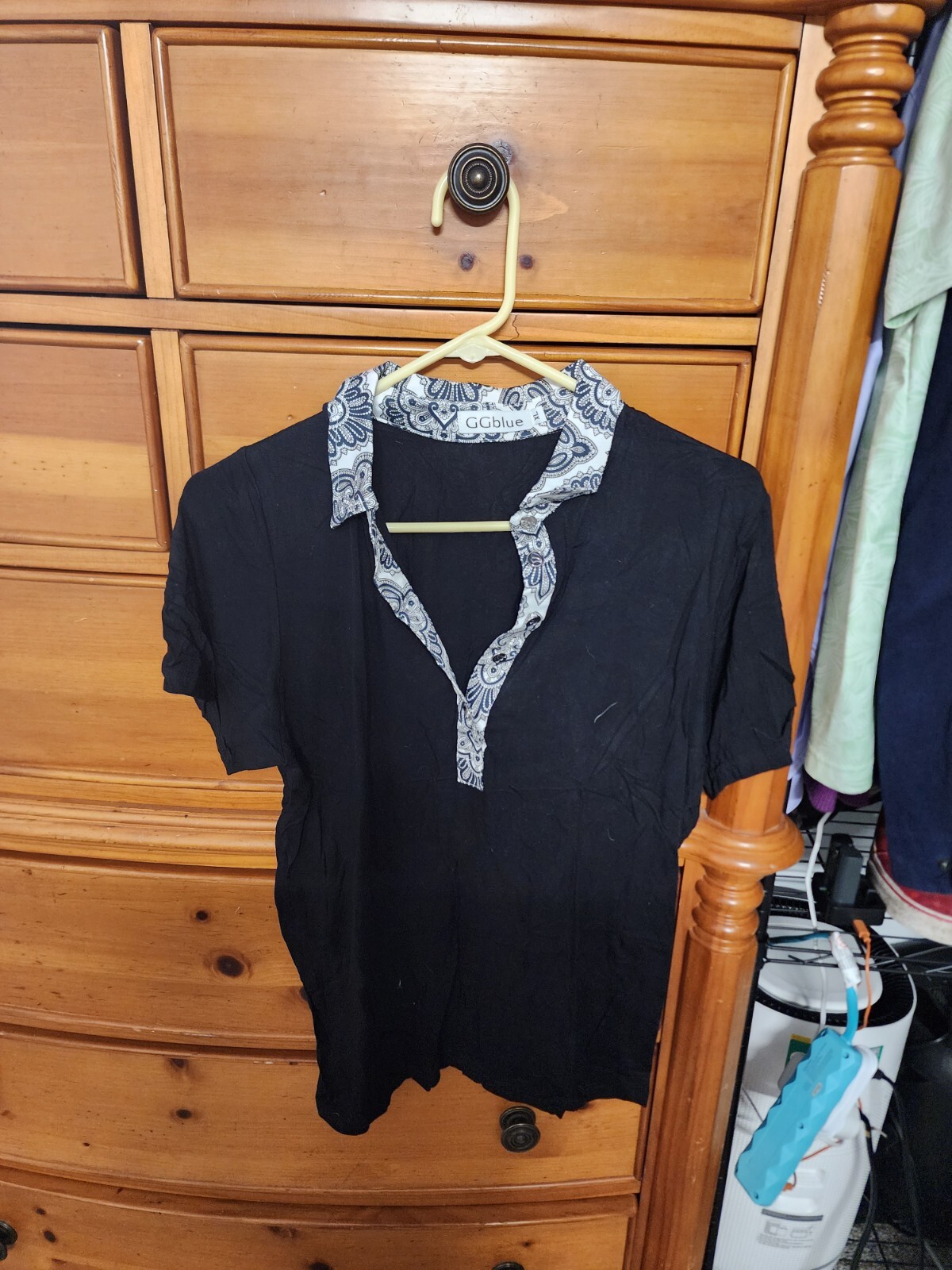 GGBlue Women's Black and White Casual Polo Blouse Size X-Large