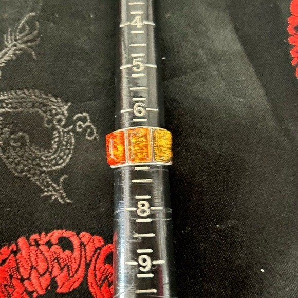 Rectangular Amber Stone Silver 925 Ring - image 9