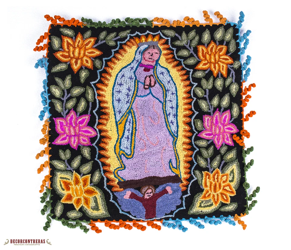 Peruvian Embroidered Pillow 100% Sheep Wool - Black Cushion cover 18" Home Decor - Image 4 of 4