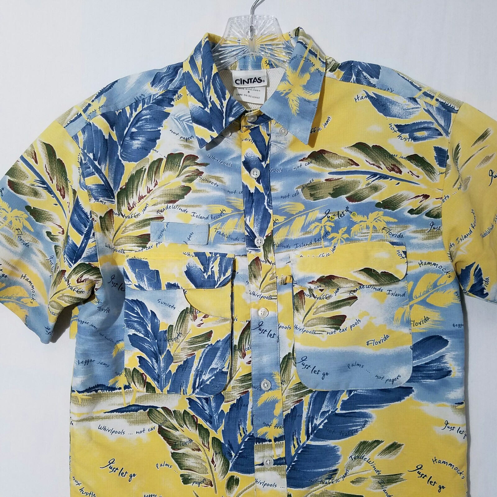 CINTAS Fishing Shirt Mens S Small Button Up Vented Tradewinds Yellow