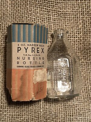 Vintage Pyrex Glass Bottle 4oz 1935 Hexagon In Original Box Once Scale Unused
