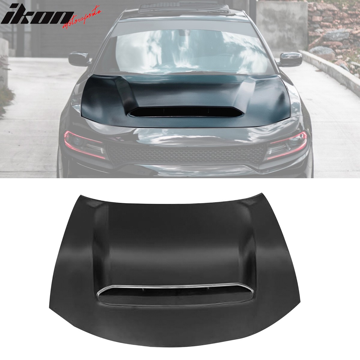 IKON MOTORSPORTS V2 Style Carbon Fiber Print Front Bumper Lip For 2015-2023 Dodge Charger – 4PC ABS