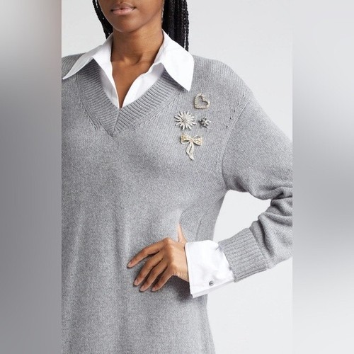 New Cinq a Sept Embroidered Collar Santina Long Sleeve Sweater Shirt Dress XS - Picture 2 of 16