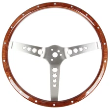 CJ Classics Steering Wheel 14" Stainless Steel Woodgrain With 4-Hole Spokes F...