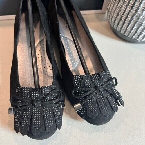 KAREN SCOTT ANABELA RHINESTONE SUEDE SLIP ON BALLET FLATS/Black various sizes - Picture 12 of 13