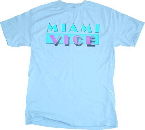 Camiseta de Juegos con disfraces Miami Vice Crockett Tubbs de la década de 1980 con logotipo azul claro - Imagen 1 de 1