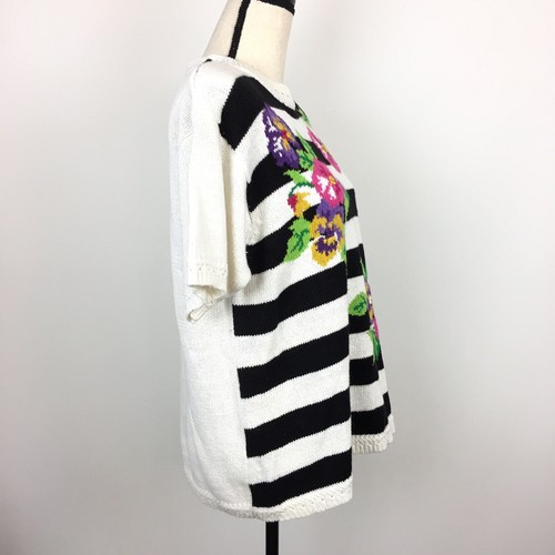 Heirloom Collectibles Pullover gestreift Blumen Damen Large Vintage 90er schwarz weiß - Bild 5 von 9