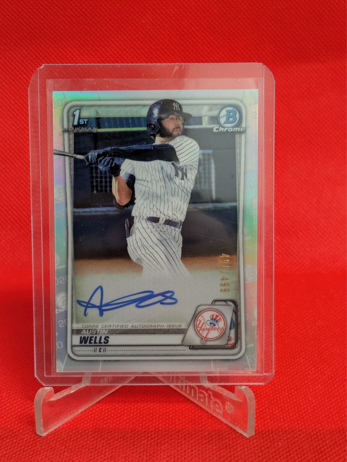 2020 Bowman Chrome Baseball Austin Wells Auto Refractor #/499 New York Yankees