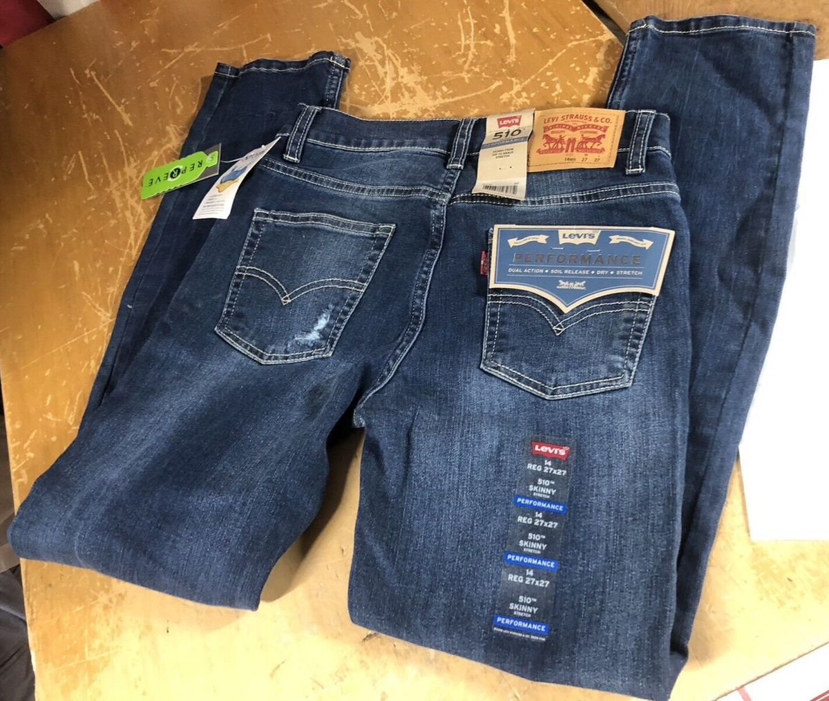 NWT $48 new Levis 510 Performance Skinny Distressed Stretch Dark