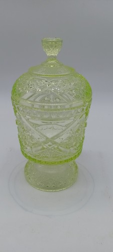 Antique HTF 1885 Vaseline glass Richard Hartley covered sugar lidded Container - Picture 11 of 13