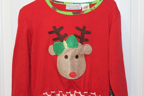 Girl AnnLoren Christmas Holiday Adorable Reindeer Tunic Legging Outfit Size 9/10 - Picture 2 of 12