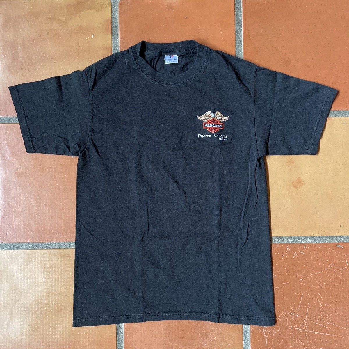 Vtg YAZBEK Embroidered Black T-Shirt HARLEY-DAVIDSON Motorcycles 