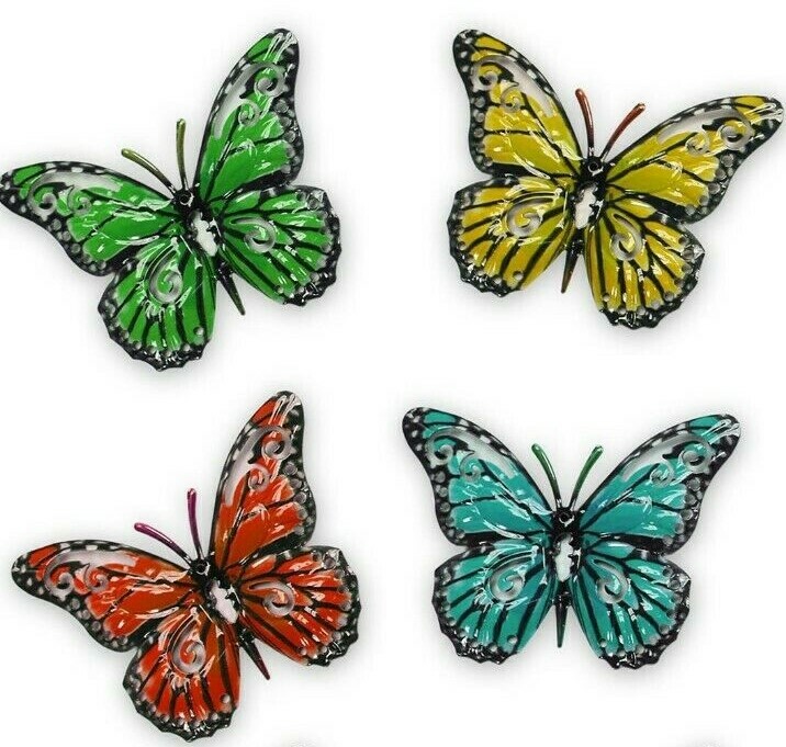 Primus Multi-colour Small Metal Butterflies Pack of 4 Garden Ornament Wall Art