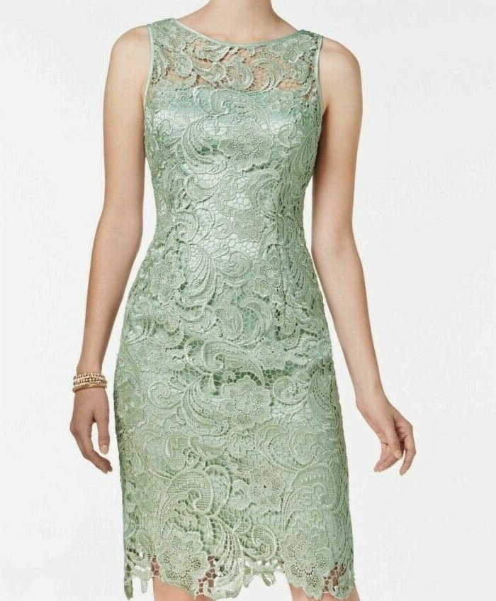 NWT $179 Adrianna Papell Sleeveless Illusion Lace Dress Mint 4