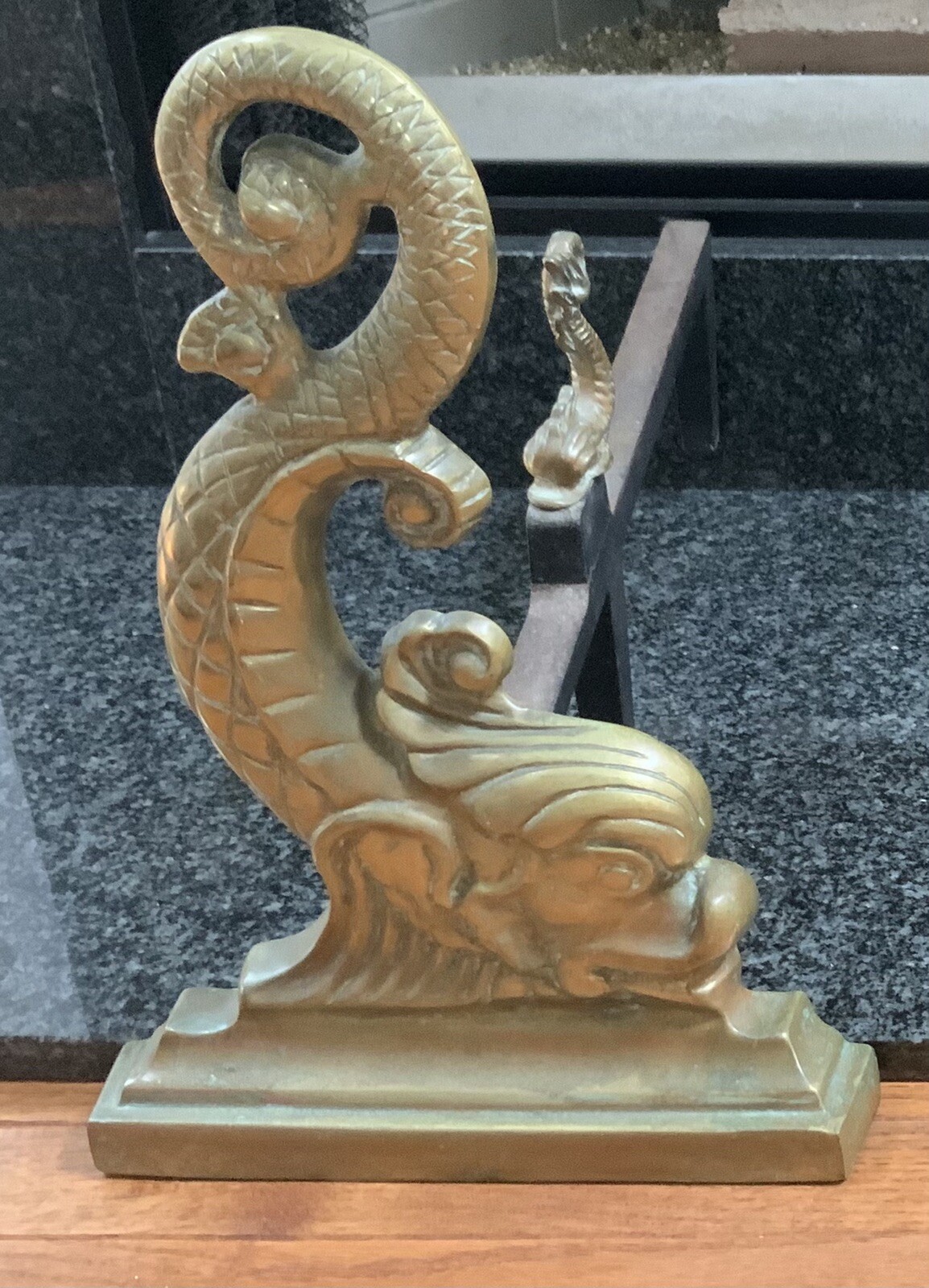 VINTAGE PAIR OF HARVIN BRASS COMPANY “DOLPHIN” ANDIRONS FOR FIREPLACE ...