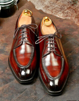 Handmade Lace Up Dress Shoes, Men's Real Brown Leather Shoes for Men For Functin