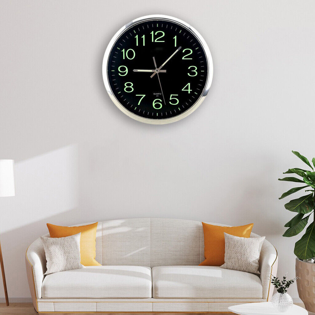 Large Wall Clock Glow In Dark Silent Quartz Indoor Outdoor Luminous