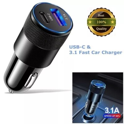PD USB-C Car Charger Adapter 2-Port Fast Charging for iPhone 14/13/12 Samsung