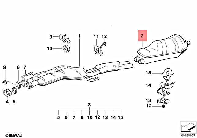 Exhaust Rear Muffler Resonator 18101704886 Boysen BMW E34 540 for  