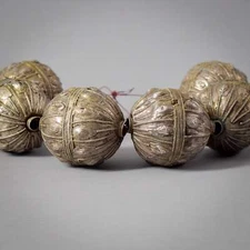 6 Yemeni Silver Hollow Beads Hallmarked Cooper Collection