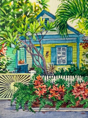 Watercolor Painting Tropical Nature Key West Florida Landscape ACEO Art No.212