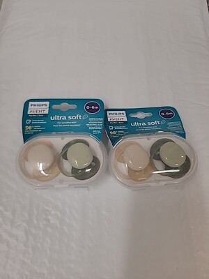 2 Packs Philips AVENT Ultra Soft Two Pacifiers 0-6 Months Sterilizing Case