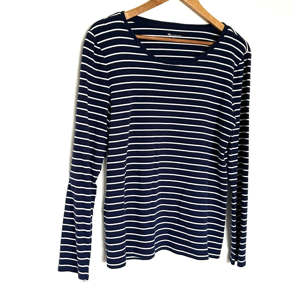 Рубашка женская New Directions XL синяя белая в полоску хлопок топ с длинным рукавом - Изображение 2 из 4