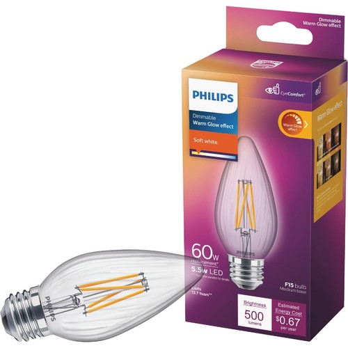 Philips Warm Glow 60W Equivalent Soft White F15 Medium Dimmable Post LED