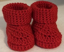 Handmade Red Crochet Baby Booties 0-3 months Baby Shower or 18  Doll