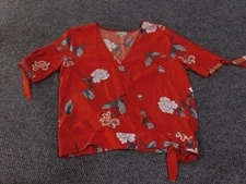 LOFT Outlet Blouse Womens Small Floral Wrap V Neck Tie Sleeve Lightweight Top