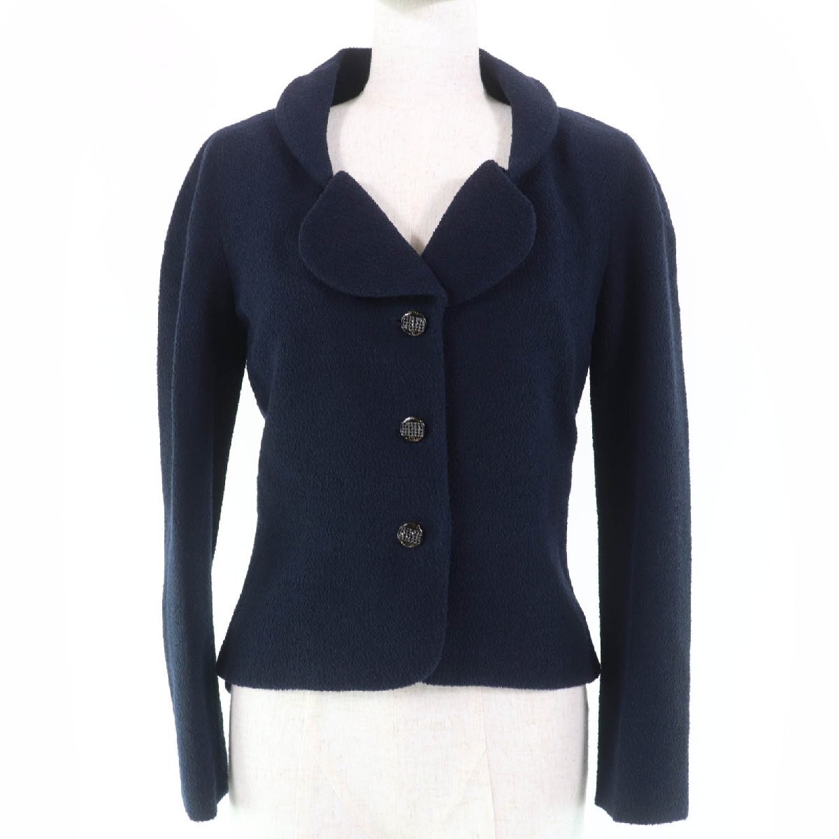 Chanel Coco Mark Button Jacket Navy Rhinestones S… - image 1