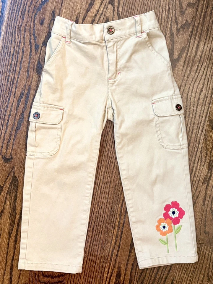 GYMBOREE ~ Pantalones capri recortados caqui 'Duchas de flores' para niñas ~ Talla 8 ~ En muy buen estado ~ SKU140 Foto 4 de 4