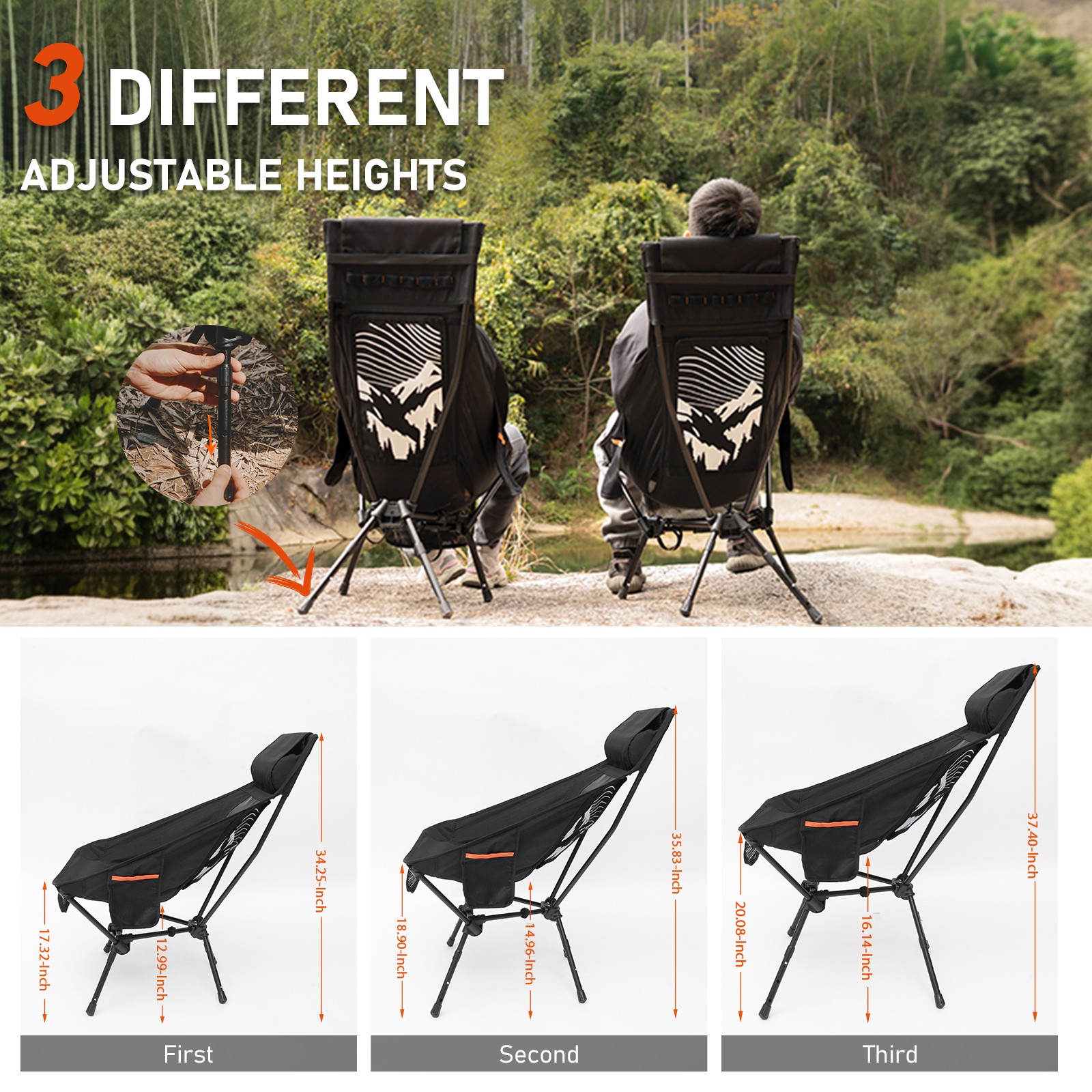 NOVSIGHT Camping Chair Folding Garden Beach Fishing Picnic Adult Child 150KG Max